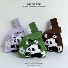 かわいいパンダ トレンディ カジュアル トートバッグ デイリー ハンドバッグ 多用途 ポリエステル ニット お土産 女性用