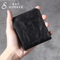 シンプルな第一層ベジタブルタンニンなめし牛革ショートウォレットオリジナルハンドメイド極薄本革レトロ財布欧米貿易日本