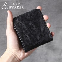 シンプルな第一層ベジタブルタンニンなめし牛革ショートウォレットオリジナルハンドメイド極薄本革レトロ 財布 欧米貿易日本