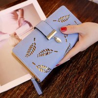レディース長財布クラシックリーフ中空デザインPU素材ジッパーバッグ電子商取引女性のための人気の小銭入れ