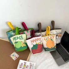 オリジナルイラスト イン バケツバッグ ハンドバッグ お出かけ おやつ キャンバスバッグ かわいい お出かけ 和風 小ぶりバッグ