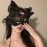 クリスマスメイクアップダンスパーティー大人セクシーマスク猫耳動物純粋な欲望半分の顔のラブマスク