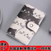 黒と白の猫かわいい漫画アニメーションカードホルダー女性ミニ超薄型コンパクト大容量カードスロット学生抗消磁カード