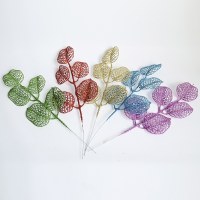 クリスマス装飾 38 センチメートル金粉中空クリスマス葉クリスマスツリーフラワーアレンジメント装飾 diy 枝葉