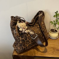 ヒョウ柄の大容量バッグ女性 2024 新秋多用途クロスボディバッグ通勤ショルダーバケットバッグ