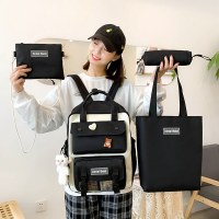 新しいキャンバス 4 ピースバックパックカレッジスタイルの小さな新鮮なスクールバッグ大容量多目的バックパック