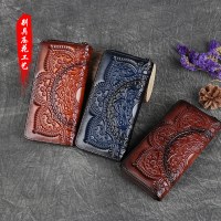 女性の本革財布、新しい多機能エンボス加工ジッパークラッチ、第一層牛革、レトロエスニックスタイル財布