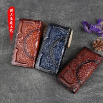 女性の本革 財布 、新しい多機能エンボス加工ジッパークラッチ、第一層牛革、レトロエスニックスタイル 財布