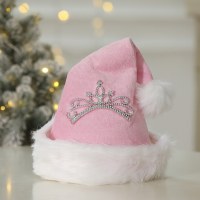 新しいクリスマスの装飾、新しいホリデーコスチューム、大人用のピンクの王冠のクリスマスぬいぐるみ帽子