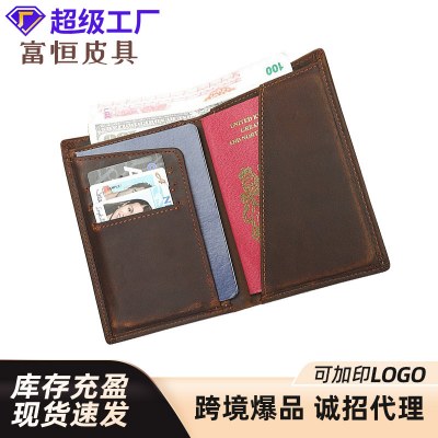 新しいレトロメンズ本革パスポート小銭入れクレイジーホース RFID 耐磁財布財布 ID バッグピックアップバッグ