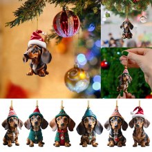 新しいクリスマス装飾ダックスフントペンダントフラットクリスマスツリー吊り下げクリスマスツリーアクセサリー吊り下げ