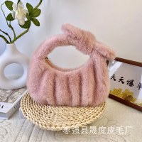 団子バッグ冬の新しい模造ミンクバッグ女性のポータブル弓プリーツ豪華なジッパーかわいい多用途シェルバッグ