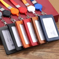 卸売分離デュアルカードスロットワークバッジ ID カードホルダー工場バッジホルダー胸カード格納式ストラップバスアクセス制御 PU カードホルダー