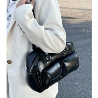 2024 新韓国バッグ女性のニッチレトロワンショルダー脇の下バッグオイルワックスレザーバッグダブルバッグカジュアルハンドバッグ