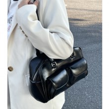 2024 新韓国バッグ女性のニッチレトロワンショルダー脇の下バッグオイルワックスレザーバッグダブルバッグカジュアルハンドバッグ