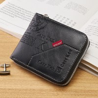 財布メンズ横型レトロメンズショートジッパー小銭入れマルチカードスロット三つ折り運転免許証プリント財布卸売