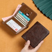 新しいメンズショート二つ折り財布PUレザー財布レトロビジネスカジュアル多機能カードホルダーレザー