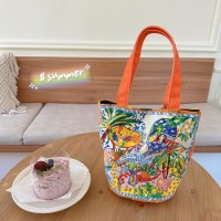 ファッションニッチ文学バケットバッグ大容量ポータブルハンドバッグパーソナライズされたデザインランチバッグランチボックスバッグ