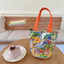 ファッションニッチ文学バケットバッグ大容量ポータブルハンドバッグパーソナライズされたデザインランチバッグランチボックスバッグ