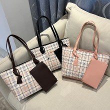 チェック柄プリントトートバッグ大容量ショルダーバッグレディース韓国スタイル新しいショッピングバッグ