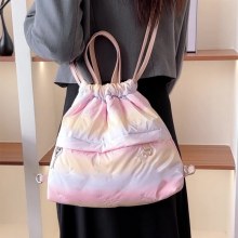 春夏レターリュックレディースバッグニッチ万能バックパック韓国風巾着大容量ショルダーバッグおしゃれスクエアバッグ