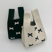 ニットバッグ日本と韓国のニッチガールリボンカラーブロックニットニットバッグショルダーバッグベストベストバッグ