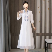 中国スタイルの改善ハンフドレス刺繍レトロナショナルスタイルチョンサムチョンサムティーゼニーティー衣料2024夏の夏