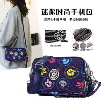 新しい夏の レディース ハンド小銭入れナイロンロング三層ジッパー携帯電話バッグクロスボディショルダーバッグ