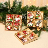 12個の新しい木箱入りクリスマスデコレーション、老夫婦向けの木製色の小さなペンダント、クリスマスツリー吊り下げ