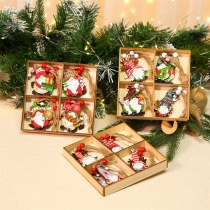 12個の新しい木箱入りクリスマスデコレーション、老夫婦向けの木製色の小さなペンダント、クリスマスツリー吊り下げ