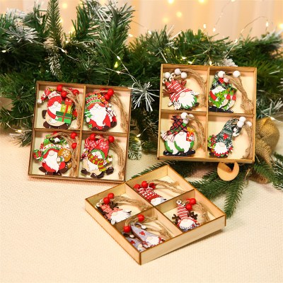 12個の新しい木箱入りクリスマスデコレーション、老夫婦向けの木製色の小さなペンダント、クリスマスツリー吊り下げ