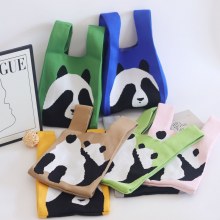 パンダバッグ、レディーストートバッグ、ナショナルスタイルとトレンディな織りバッグ、ハンドバッグ、バケットバッグ、レディースバッグ、ニットバッグ、ハンドバッグ