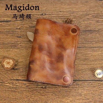 手揉みベジタブルタンニンレザーウォレット、第一層レザー、複数のカードスロット、カードホルダー、ダメージ加工プリーツウォレット