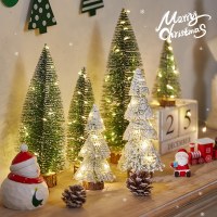 新しいミニ松葉タワー型植毛杉の木デスクトップライトアップクリスマスツリーオーナメントクリスマスデコレーション