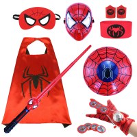 こどもの日のおもちゃ発光マスクcosスパイダーマンマントコスチュームマントランチャー音と光剣盾スーツ