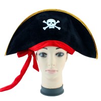 ハロウィン用品 パイレーツ・オブ・カリビアン 小道具 キ​​ャプテンハット フラット海賊帽子 赤いリボンと赤いロープのスカルハット