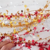 五芒星 7.5 メートルのクリスマス装飾籐鉄線リボントッププルフラワーペンダントホリデーアレンジメントガーランドスパンコール