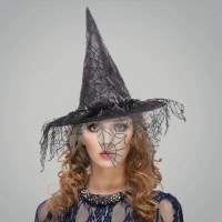 ハロウィン COS メッシュウィザード帽子メイク衣装ドレスアップパフォーマンス小道具コスプレダンス魔女帽子