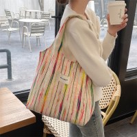 イン韓国語版レインボーストライプショルダーバッグ女性の小さなショルダーバッグ大容量ショッピングバッグカジュアルトートバッグキャンバスバッグ