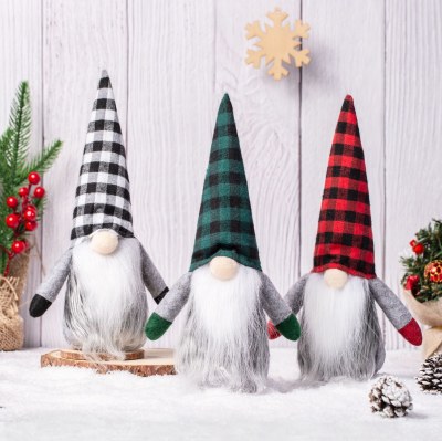 新しいチェック柄クリスマス顔のない人形置物北欧スタイルルドルフの森老人装飾装飾品用品