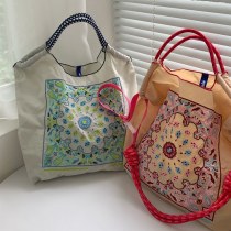 新しいカシューフラワーガール刺繍ショッピングキャンバスハンドバッグナイロンクロスボディ折りたたみポータブルショルダーバッグ