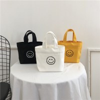 韓国スタイルのスマイリーフェイスキャンバスバッグシンプルでポータブル日常使用女性イン文学ポータブルランチバッグ学生ショッピングキャンバスバッグ