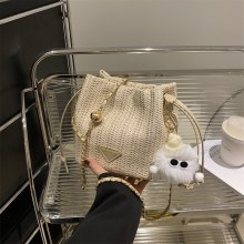 編まれたファッショナブルな巾着小さなバッグ女性のための 2024 西洋スタイルのシンプルなカジュアルバッグわら織りクロスボディバッグバケットバッグレディースバッグトレンディ