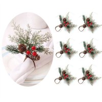 クリスマステーブルデコレーションアクセサリーナプキンリング杉赤い果物ナプキンリングペーパータオルバックル準備ができている在庫卸売