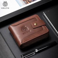 第一層牛革 RFID 盗難防止ブラシ本革横型財布レトロハイエンドメンズショートウォレット