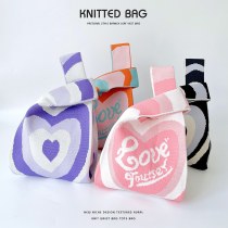 ニッチデザインニットラブピンク多用途パーソナライズニットショルダーウーブンバッグハンドバッグ トートバッグ