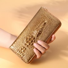 クロコダイルヘッドウォレット、レディースウォレット、大容量携帯電話クラッチ、ロングジッパーバッグ