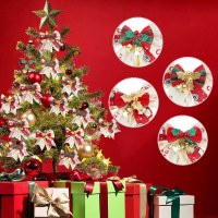 クリスマス装飾ベルボウ模造リネンプリント小さな弓クリスマスツリーギフトボックスの装飾品弓吊り飾り