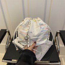 新しい中国風のレインボーストライプ刺繍バケットバッグ 2024 新夏 Lingge チェーン印象シングルショルダークロスボディ福袋バッグ
