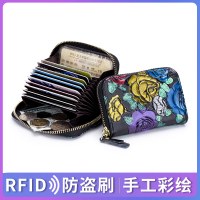 ファッショナブルなアコーディオンカードホルダー nfc シールド盗難防止女性のためのマルチカードスロット rfid 本革外国貿易ジッパー小型カードホルダーミニ